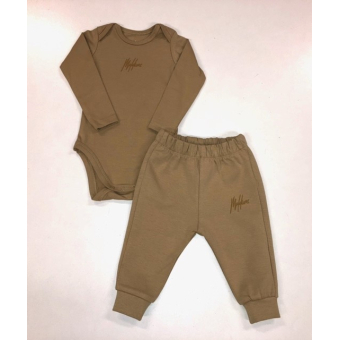 Malelions Baby Bodysuit pants set Beige