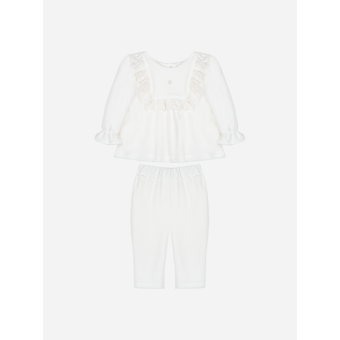 Ecru jersey velours set met ruches Patachou