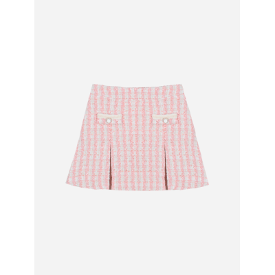 Geplooide lichtroze tweed rok Patachou