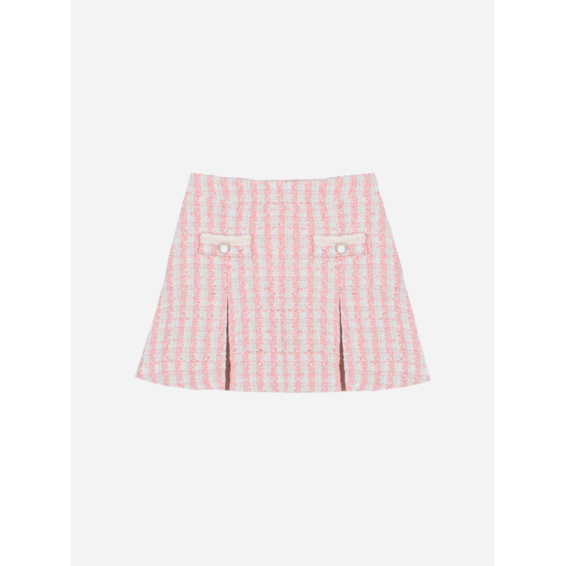 Geplooide lichtroze tweed rok Patachou