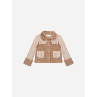 Beige jasje van tweed en bont Patachou