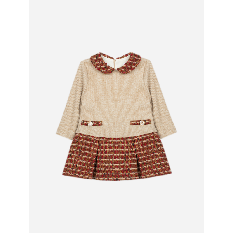 Bordeauxrode jurk met tweed details Patachou
