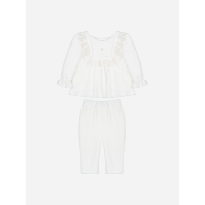 Ecru jersey velours set met ruches Patachou