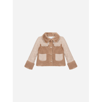 Beige jasje van tweed en bont Patachou