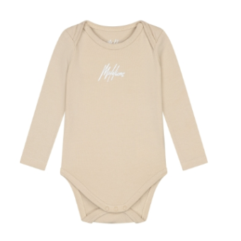 Malelions Baby Long Sleeve Bodysuit Beige