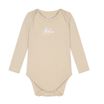 Malelions Baby Long Sleeve Bodysuit Beige