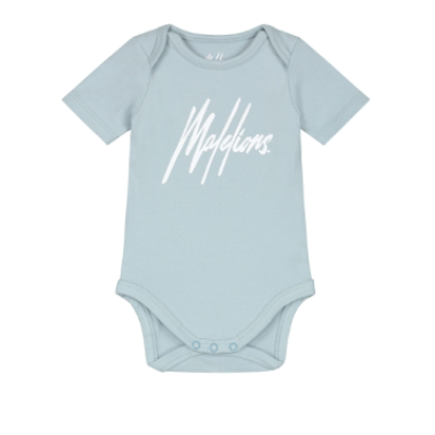 Malelions Baby Signature Short Sleeve Bodysuit Light Blue