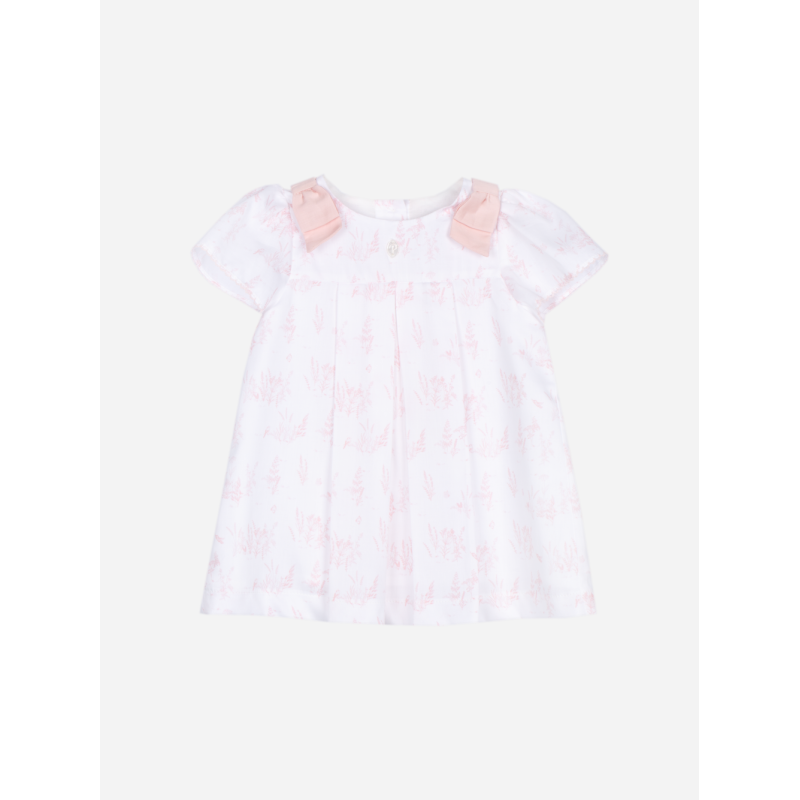 Patachou Roze jurk met grote print en schouderstrikken