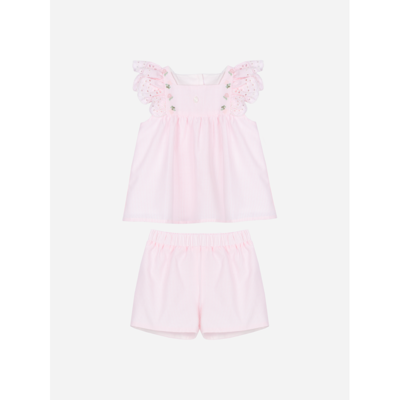 Patachou Roze gestreepte set met fijn borduurwerk