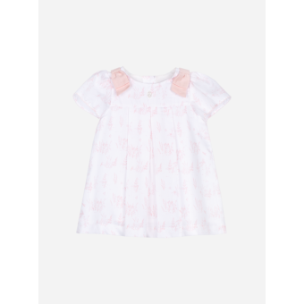 Patachou Roze jurk met grote print en schouderstrikken