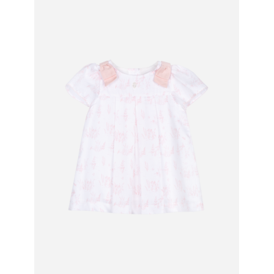 Patachou Roze jurk met grote print en schouderstrikken