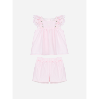 Patachou Roze gestreepte set met fijn borduurwerk