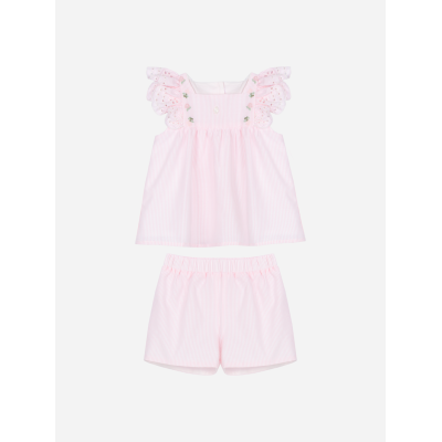 Patachou Roze gestreepte set met fijn borduurwerk